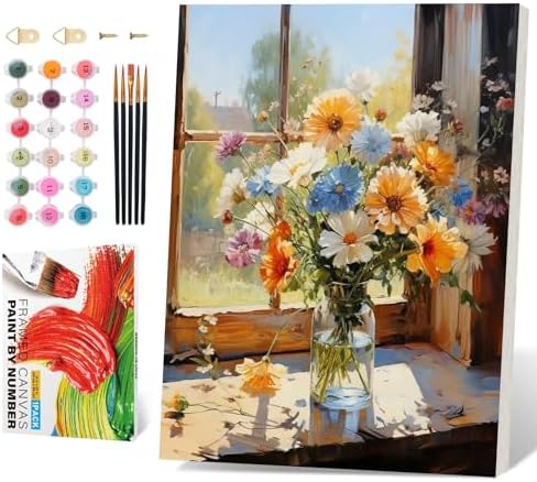 PRASIO Framed Paint by Numbers Kit for Adults Beginner, Flowers Adult Paint by Number Kits on Canvas Framed, DIY Acrylic Watercolor Oil Paint by Numbers with Frame for Gift Home Decor 16x20 Inch by Unknown