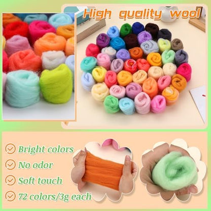 IMZAY Needle Felting Kit, 72 Colors Felting Wool Kit Wool Roving - Image 3