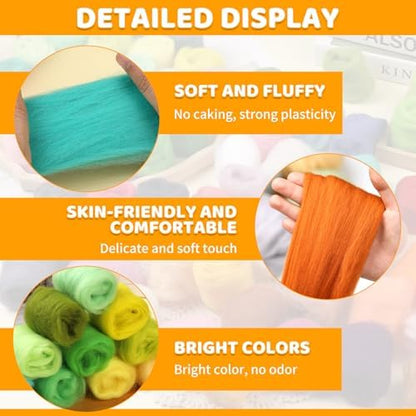 WONVOC 100 Colors Needle Felting Wool, Wool Roving 3g /Color, 10.5 oz Total - Image 3