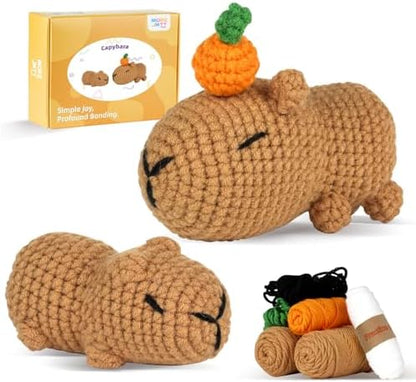 MOREJMTT Crochet kit for Beginners，Knitting kit，Equipped with Step-by-Step Video tutorials, Adult Junior Crochet kit,Crochet Animals kit(2pack Capybara) by MOREJMTT