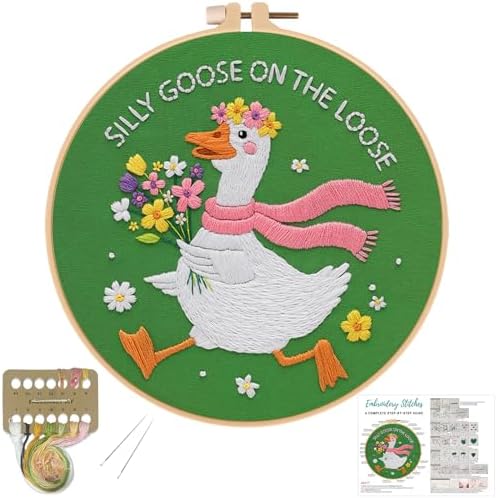 Louise Maelys Silly Goose Embroidery Kit for Beginners, Floral DIY Craft by LouiseMaelys