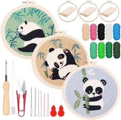 Woohome Punch Needle Kit Included Plastic Hoops, Punch Needle Cloth, Color Yarn and Punch Needle Tools for Adults, Beginners (Panda and Bamboo) by Woohome
