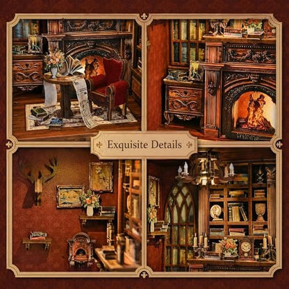 DIY Book Nook Kit with LED Lights | 3D Puzzles for Adults & Teens, Miniatures and Model Building Kits for Bookshelf Decor, Relaxing & Unique Gift for Craft Lovers | Twilight Library - Image 4