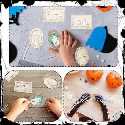 Simgoing 12 Set Adult Halloween Craft, Wood Ghost DIY Frame, Funny Style - Image 6