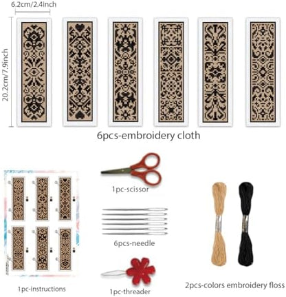 BEUNITONE 6 Pcs Cross Stitch Bookmark Kit DIY Vintage Decorative Border Counted Cross Stitch Stamped Kits for Adults Beginners with Instructions Embroidery Bookmark Kit for Book Lovers 2.4x7.9 in - Image 2