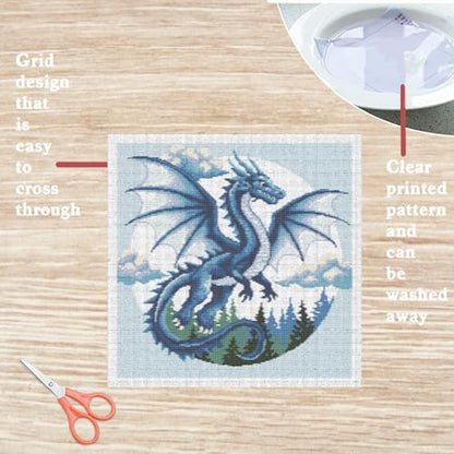 FREEBLOSS 11CT Cross Stitch Kits for Beginner Dragon Stamped Cross Stitch Kit Landscape DIY Embroidery Wall Art Painting Kit with Instructions 17.7" x 17.7" - Image 3