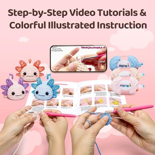 Mewaii Crochet Kit for Beginners, 3 Pack Axolotl Craft Set - Image 2