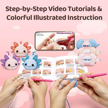 Mewaii Crochet Kit for Beginners, 3 Pack Axolotl Craft Set - Image 2