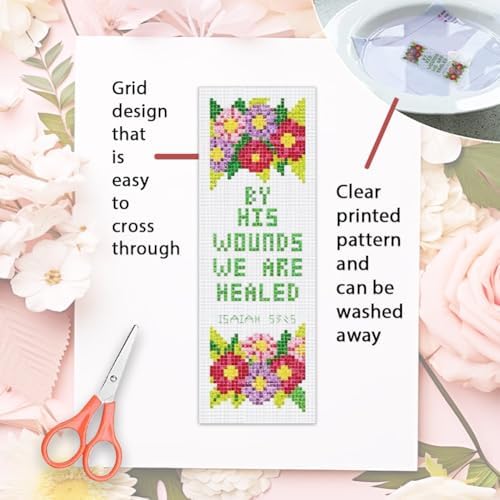ORIGACH 6 Set Floral & Inspirational Verse Cross Stitch Bookmark Kit - Image 3