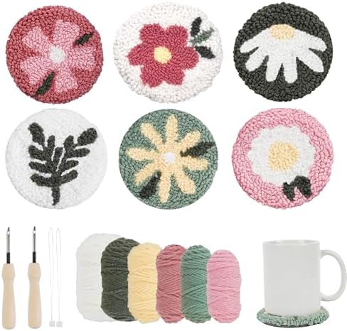 Emri Lane Punch Needle Kit – 6 Floral Design Punch Needle Embroidery Kit by EmriLane