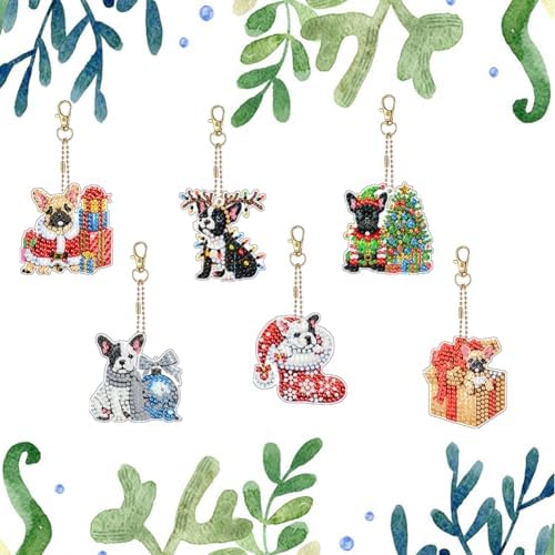 Sulunmo Diamond Painting Keychain Kits 5D DIY Diamond Art Pendants Double Sided Hanging Key Chains for Christmas Party Decoration DIY(6Pcs Christmas Dog Set-31) - Image 2