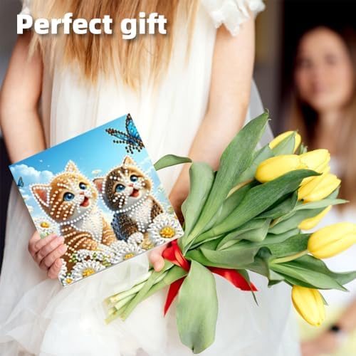 jinglinhh 6pcs Diamond Art Painting Sunflower Daisy Flowers Cat Greeting Cards with Envelopes, DIY Card Making Kits for Adults, Diamond Art Postcards Christmas Cards Craft Gifts - Image 7