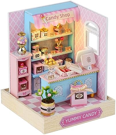 Kisoy Dollhouse Miniature with Furniture Kit, DIY 3D Wooden DIY House Kit with Dust Cover,Handmade Tiny House Toys for Teens Adults Gift (Yummy Candy) by Kisoy
