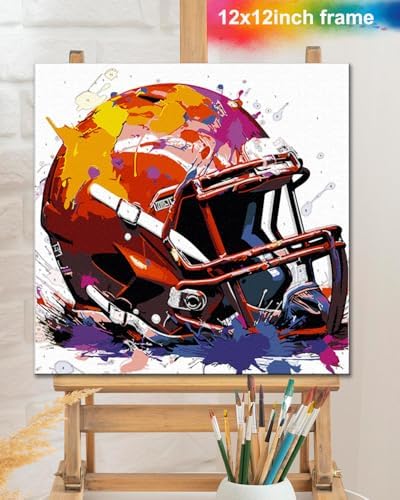 TOCARE Framed Paint by Numbers Kit for Adults Beginners& Kids Ages 8-12, 12x12inch Sport Helmet Paint by Number with Frame, Cartoon Helmet Paint by Numbers Framed Canvas(Without Easel) - Image 6
