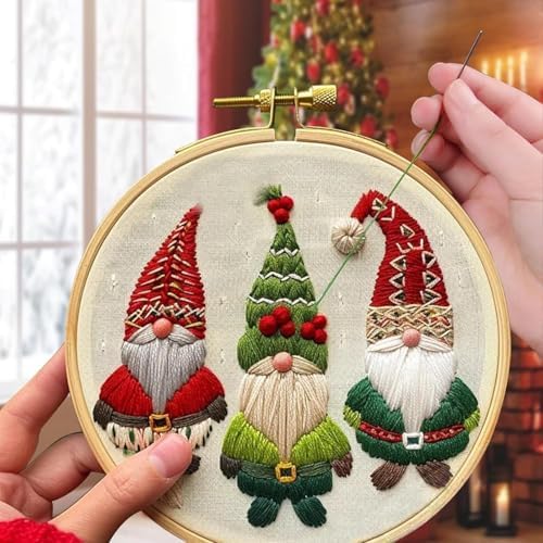 RUIQLXHANG Christmas Embroidery Kit, Christmas Gnomes Embroidery Kits for Beginners with Pattern, Cotton Threads, Needles, Instruction, 20cm Hoop, Gift for Mom, Grandma (Scepter Candy) - Image 4