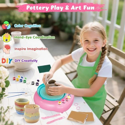 Pottery Wheel for Kids with Air Dry Clay Kit, 12 Paints & Tools, Ages 6-12 - Image 2