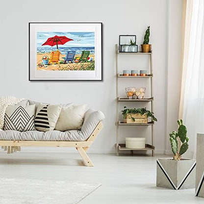 Ginkko Paint by Numbers Art Kit for Adults, 12x16 inch Beach Framed Canvas, Non-Toxic Acrylic Paints and Brushes, DIY Home Decor Gift - Image 4