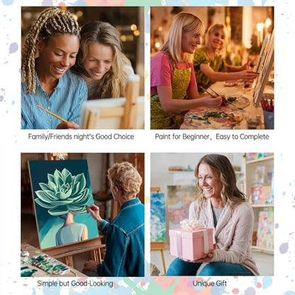 6 Pack Paint by Numbers Kit for Adults, Abstract Plant Woman Adults' Paint-by-Number Kits for Beginner Acrylic On Canvas Green Plant DIY Oil Painting Kit for Gift Home Decor 8x12 Inch (Frameless) - Image 6
