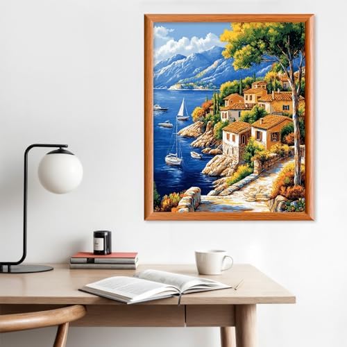 Lxmsja Mediterranean Coast Paint by Numbers Kit for Adults, Boats Acrylic Paint by Numbers for Adults Beginner, DIY Craft Supplies Oil Painting Kits for Home Wall Decor 16x20 inch (No Frame) - Image 3