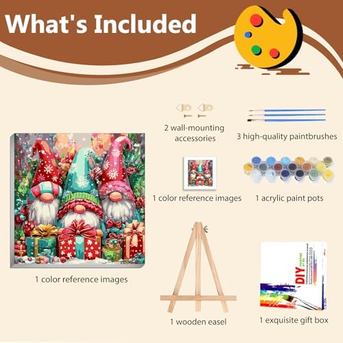 Reivworl Christmas Framed Paint by Numbers Kit for Adults with Wooden Easel, Gnome Paint by Numbers, Painting by Number for Home Decor 16X20 Inch with Gifts Box - Image 4