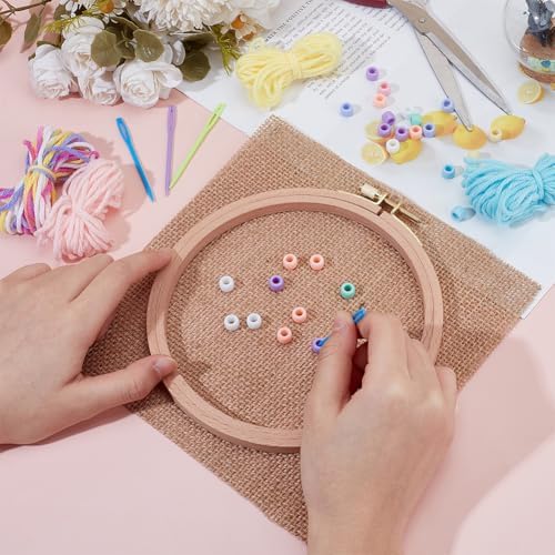 DELORIGIN Beginner Sewing Kits Embroidery Starter Kit with Linen Acrylic Beads Embroidery Hoop Colorful Threads Sewing Needles Embroidery Tools Stitch Learning DIY Kit Crafts for Adults Women - Image 4