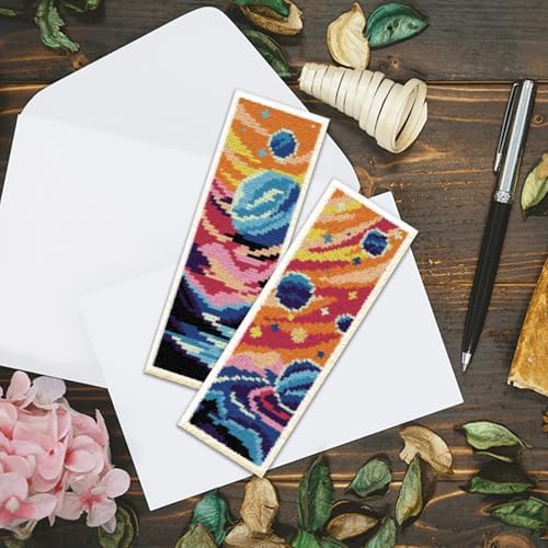 ACRNIGHEET 6PCS Stamped Cross Stitch Bookmark Kit for Beginners Planet - Image 4