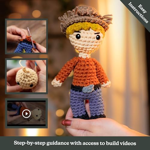 Hearth & Harbor Amigurumi Crochet Kit for Beginners, Learn to Crochet Kits for Adults Beginner with Easy Yarn, Stuffed Crochet Animal Kit with Step-by-Step Video Tutorials – Dixon the Farmer - Image 3