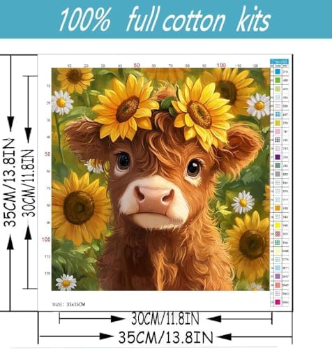 Highland Cattle Cross Stitch Kits for Beginners Adults, Sunflower Patterns Dimensions Needlepoint Art Crafts,Counted Cross Stitch Kits Embroidery Kits for Beginners Adults for Home Decor - Image 2