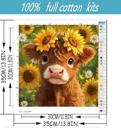 Highland Cattle Cross Stitch Kits for Beginners Adults, Sunflower Patterns Dimensions Needlepoint Art Crafts,Counted Cross Stitch Kits Embroidery Kits for Beginners Adults for Home Decor - Image 2
