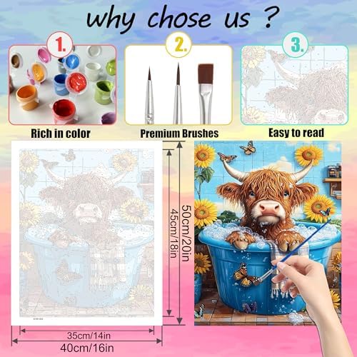 Ycydilirab Cow Paint by Numbers Kit for Adults - Cow Paint by Number Adult,Canvas Paint by Numbers for Adults Wall Art Decor 16×20 Inch - Image 5