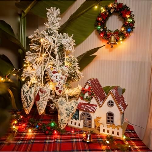 DIY Heart Shaped Hand Embroidered Christmas Ornament Kit Complete Craft Set with Pre-Printed Fabric Embroidery Thread Holiday Cross Stitch Decor for Beginners Adults and Home Decor (Finished product) - Image 6