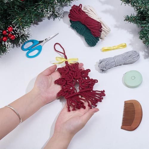 INFUNLY 4pcs/Set DIY Macrame Christmas Tree Kit Mini Macrames Ornament Xmas Tree Craft Kit Handmade Winter Wall Hanging Kit Cord Knotting Kit with Instruction for Home Wedding Party - Image 4