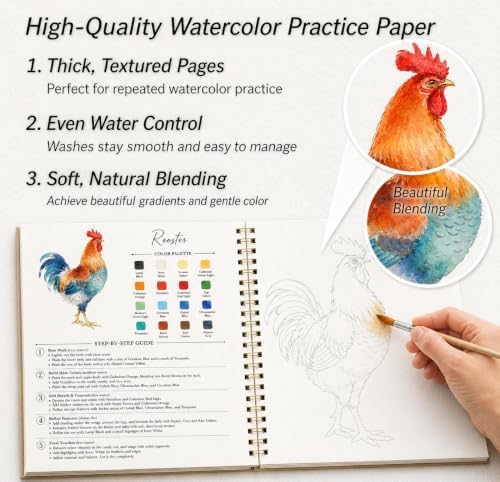 Watercolor Workbook for Beginners – Animals, 16 Original Watercolor Projects, Lay-Flat Watercolor Paper Book(9.45 × 7.48 in), Water Coloring Book for Adults, Art Gift - Image 4