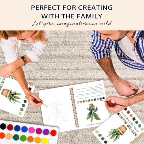Potted Plants Favorites Watercolor Workbook, Easy Water Coloring Book for Adults Beginners, 12 Patterns, 18 Colors Watercolors Paint Set, Watercolor Kit, Gift for Women Plant Lovers Teen - Image 6