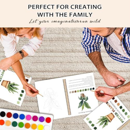 Potted Plants Favorites Watercolor Workbook, Easy Water Coloring Book for Adults Beginners, 12 Patterns, 18 Colors Watercolors Paint Set, Watercolor Kit, Gift for Women Plant Lovers Teen - Image 6