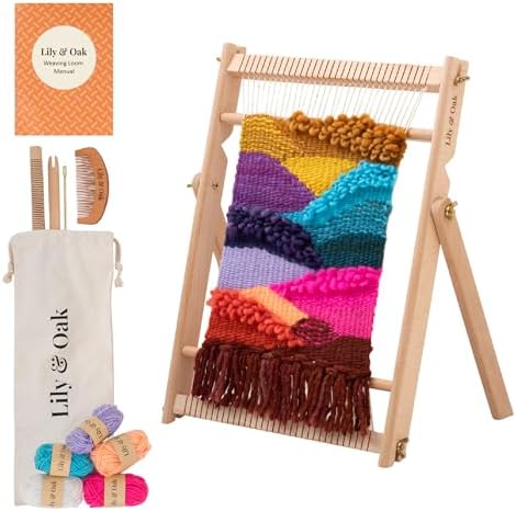 Lily & Oak Weaving Loom for Adults & Kids - Weaving Loom Kit | Beginner-Friendly Table Loom & Lap Loom with Yarn, Tools & Instructions | Wooden Loom for Multicraft Projects (15.8 x 11.8 inches) by Unknown