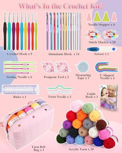 Aeelike Crochet Kit for Beginners Adults, Complete Yarn Kit, Pink - Image 3