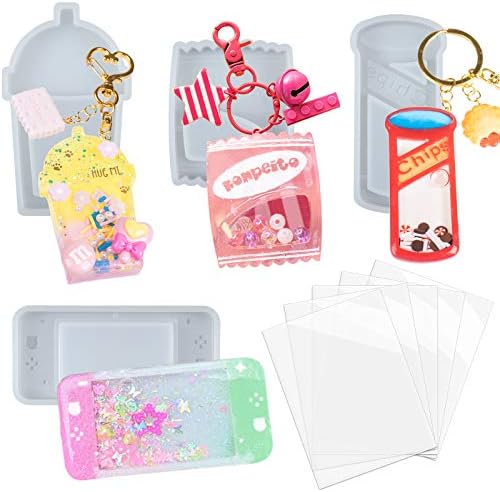 Resin Shaker Molds Set Charms Pendant Jewelry Making Supplies, Drinking Cup, Handheld Game, Chips, Candy 4 Silicone Trays with 5 Seal Films Larger 3inch by FUNSHOWCASE