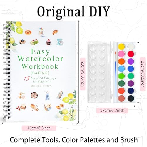 Watercolor Workbooks, 16 Colors Water Color Books Paint Set for Adults, Watercolor Coloring Book for Beginners, Water Color Workbook, 15 Beautiful Paintings for Beginners (Baking) - Image 2