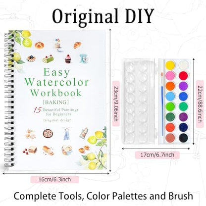 Watercolor Workbooks, 16 Colors Water Color Books Paint Set for Adults, Watercolor Coloring Book for Beginners, Water Color Workbook, 15 Beautiful Paintings for Beginners (Baking) - Image 2