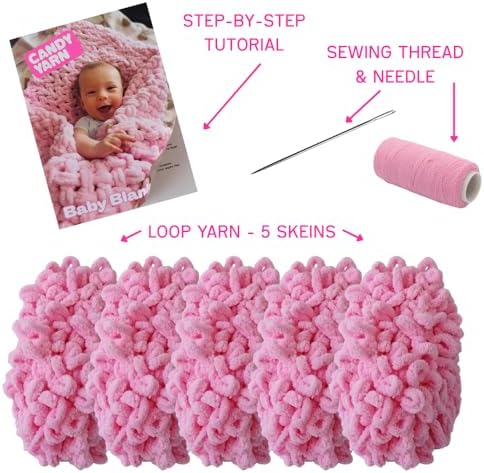 Beginner Craft Kit – Easy Loop Yarn Baby Blanket Kit for Adults & Kids, DIY Arm Knitting Kit with Soft Chenille Yarn, Perfect Handmade Gift (Pink) - Image 2