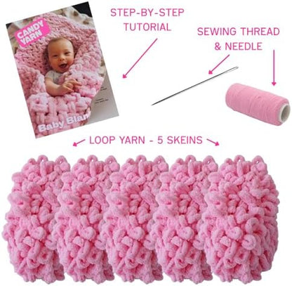 Beginner Craft Kit – Easy Loop Yarn Baby Blanket Kit for Adults & Kids, DIY Arm Knitting Kit with Soft Chenille Yarn, Perfect Handmade Gift (Pink) - Image 2