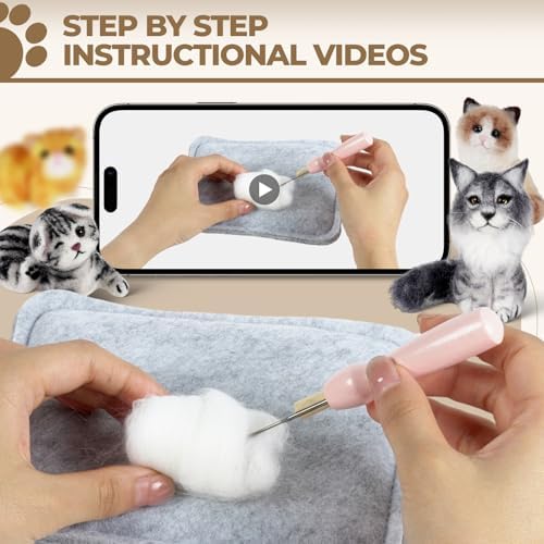 MOREJMTT Needle Felting Kit, 6 PCS Animal Needle Felting Beginner Kits, Wool Felt Needle Felting Tools Foam Pad, Craft Party Supplies for Beginners Adult(Cat Family) - Image 3