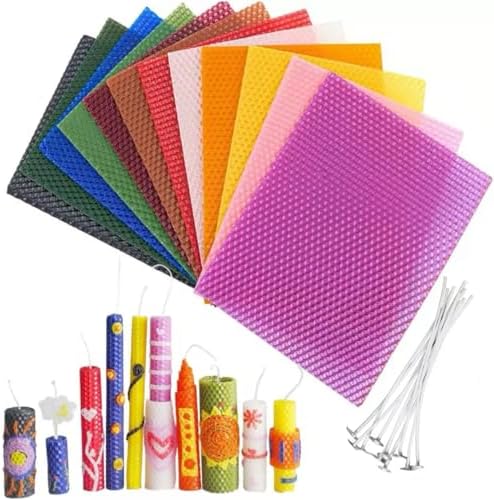Phinicco 12 Colors 8" X 10" Beeswax Sheets for Rolling Candle Beeswax Sheets for Candle Rolling Kit Candle Making Kit 12 pcs Multicolored by Phinicco