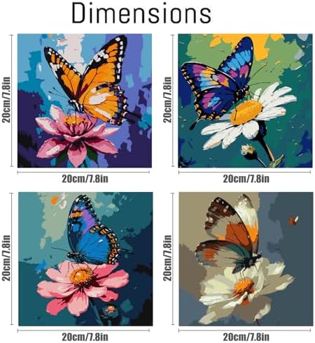 Canrichshop 4 Pack Butterfly Paint by Numbers for Beginner with Frame,Colorful Butterfly Adult Paint-by-Number Kits on Canvas, DIY Number Painting for Adults for Decor 8X 8 inch - Image 2