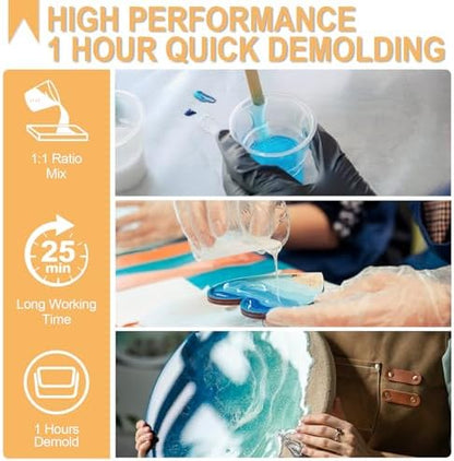 Puduo Fast Cure Epoxy Resin 68OZ, 1 Hour Quick Demold Epoxy Resin Kit - Image 4