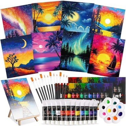 Cholemy 36 Pcs Paint and Sip Kit Gift for Adults 8''x10'',Sunset Coast by Cholemy