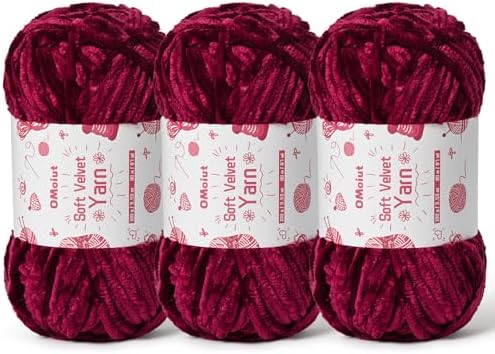 3x100g Fluffy Velvet Chenille Yarn for Crocheting and Knitting, 3x87.4yd Baby Yarn for Crocheting Soft, Crochet Chunky Yarns Amigurumi Yarns (Burgundy) by OMoiut