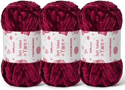 3x100g Fluffy Velvet Chenille Yarn for Crocheting and Knitting, 3x87.4yd Baby Yarn for Crocheting Soft, Crochet Chunky Yarns Amigurumi Yarns (Burgundy) by OMoiut