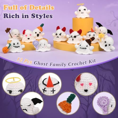 Pnytty 12Pcs Ghost Family Crochet Kit for Beginners, Crochet Starters Kits - Image 3